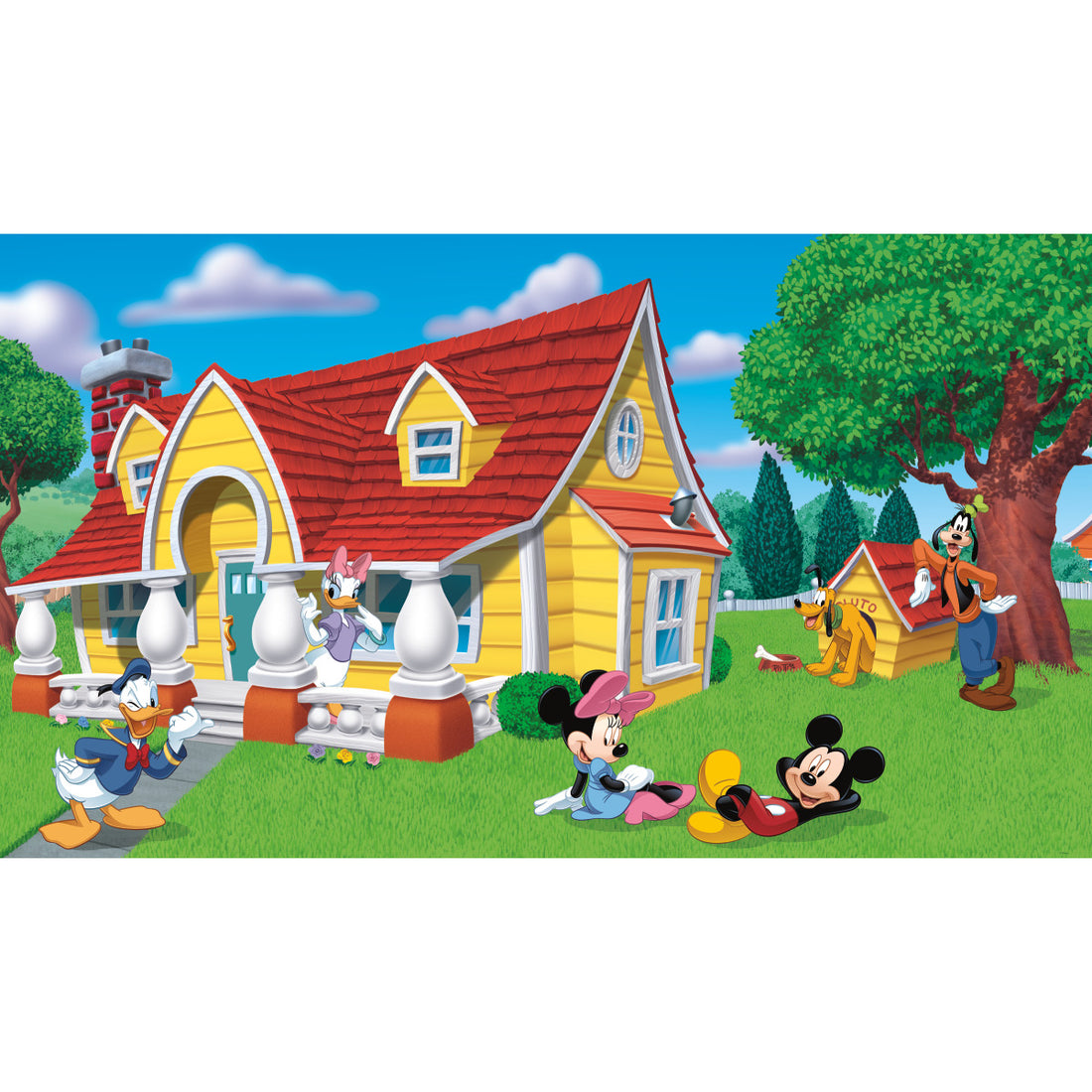 MICKEY & FRIENDS CHAIR RAIL PREPASTED MURAL 6' X 10.5' - ULTRA-STRIPPABLE