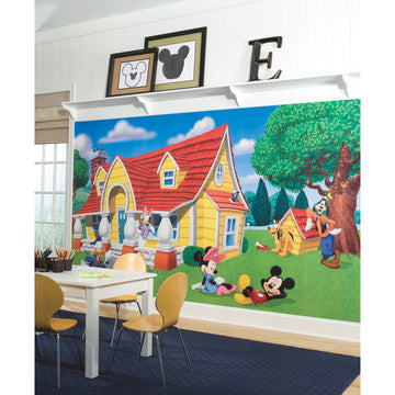 MICKEY & FRIENDS CHAIR RAIL PREPASTED MURAL 6' X 10.5' - ULTRA-STRIPPABLE