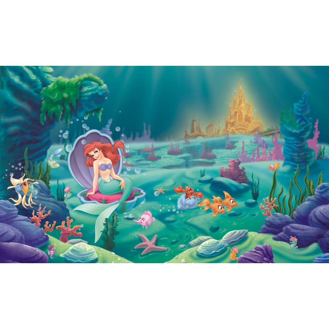 DISNEY PRINCES - LITTLEST MERMAID CHAIR RAIL PREPASTED MURAL 6' X 10.5' - ULTRA-STRIPPABLE