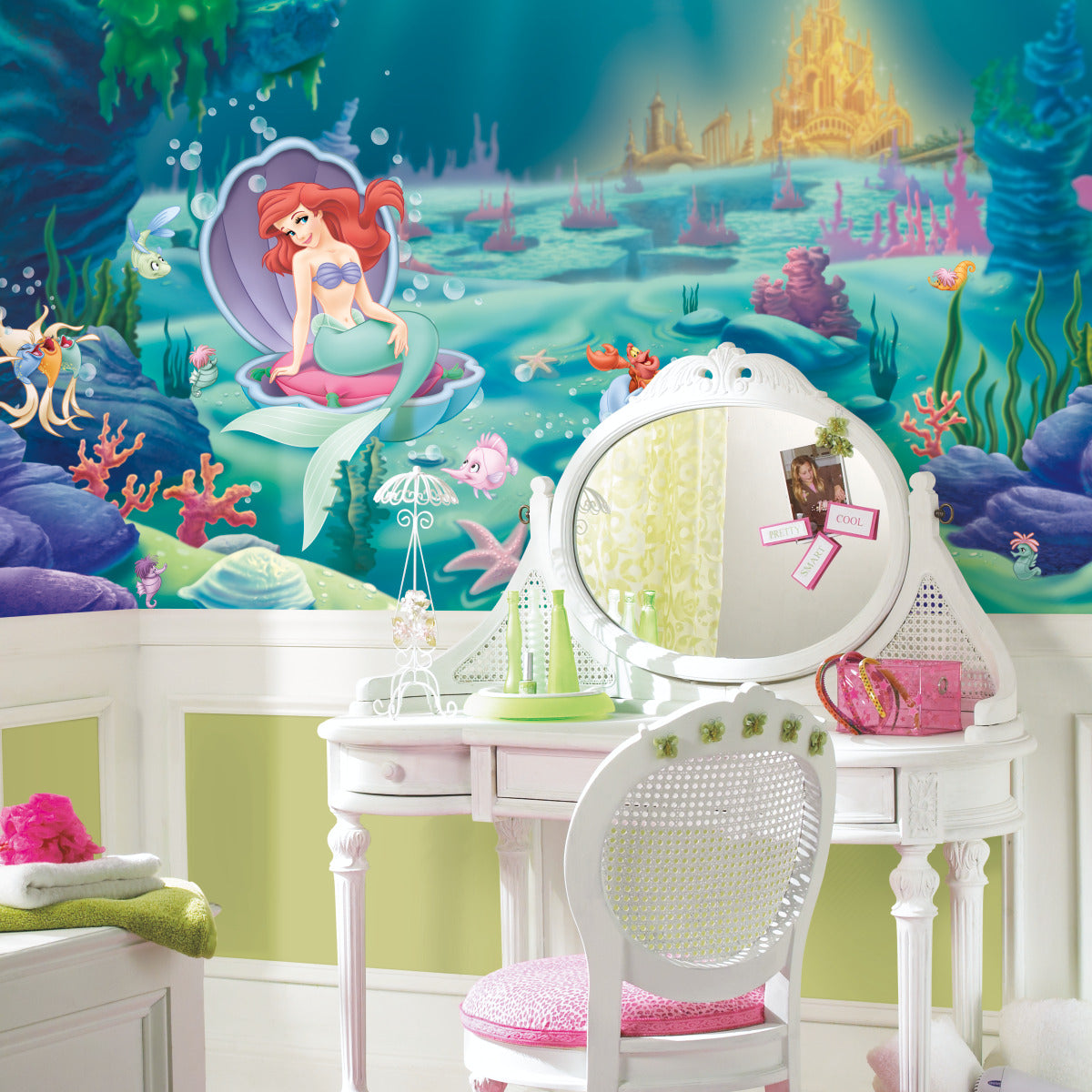 DISNEY PRINCES - LITTLEST MERMAID CHAIR RAIL PREPASTED MURAL 6' X 10.5' - ULTRA-STRIPPABLE