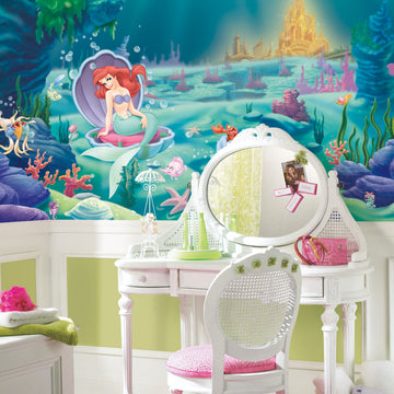 DISNEY PRINCES - LITTLEST MERMAID CHAIR RAIL PREPASTED MURAL 6' X 10.5' - ULTRA-STRIPPABLE