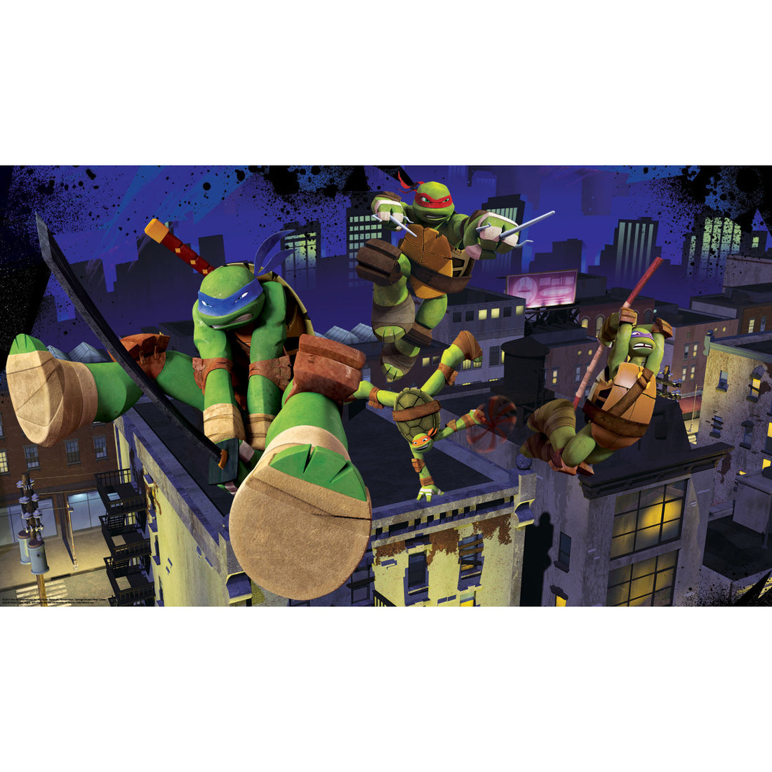 TEENAGE MUTANT NINJA TURTLES CITYSCAPE CHAIR RAIL PREPASTED MURAL 6' X 10.5' - ULTRA-STRIPPABLE