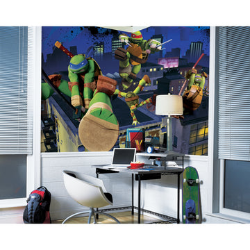 TEENAGE MUTANT NINJA TURTLES CITYSCAPE CHAIR RAIL PREPASTED MURAL 6' X 10.5' - ULTRA-STRIPPABLE