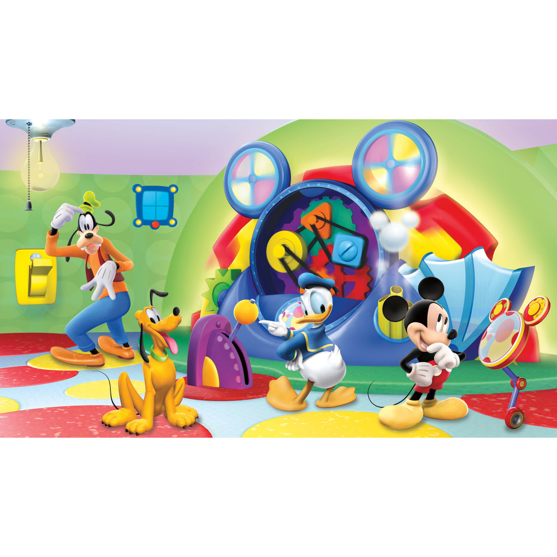 MICKEY & FRIENDS - CLUBHOUSE CAPERS CHAIR RAIL PREPASTED MURAL 6' X 10.5' - ULTRA-STRIPPABLE