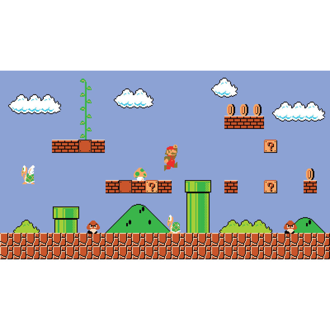 SUPER MARIO RETRO XL CHAIR RAIL PREPASTED MURAL 6' X 10.5' - ULTRA-STRIPPABLE