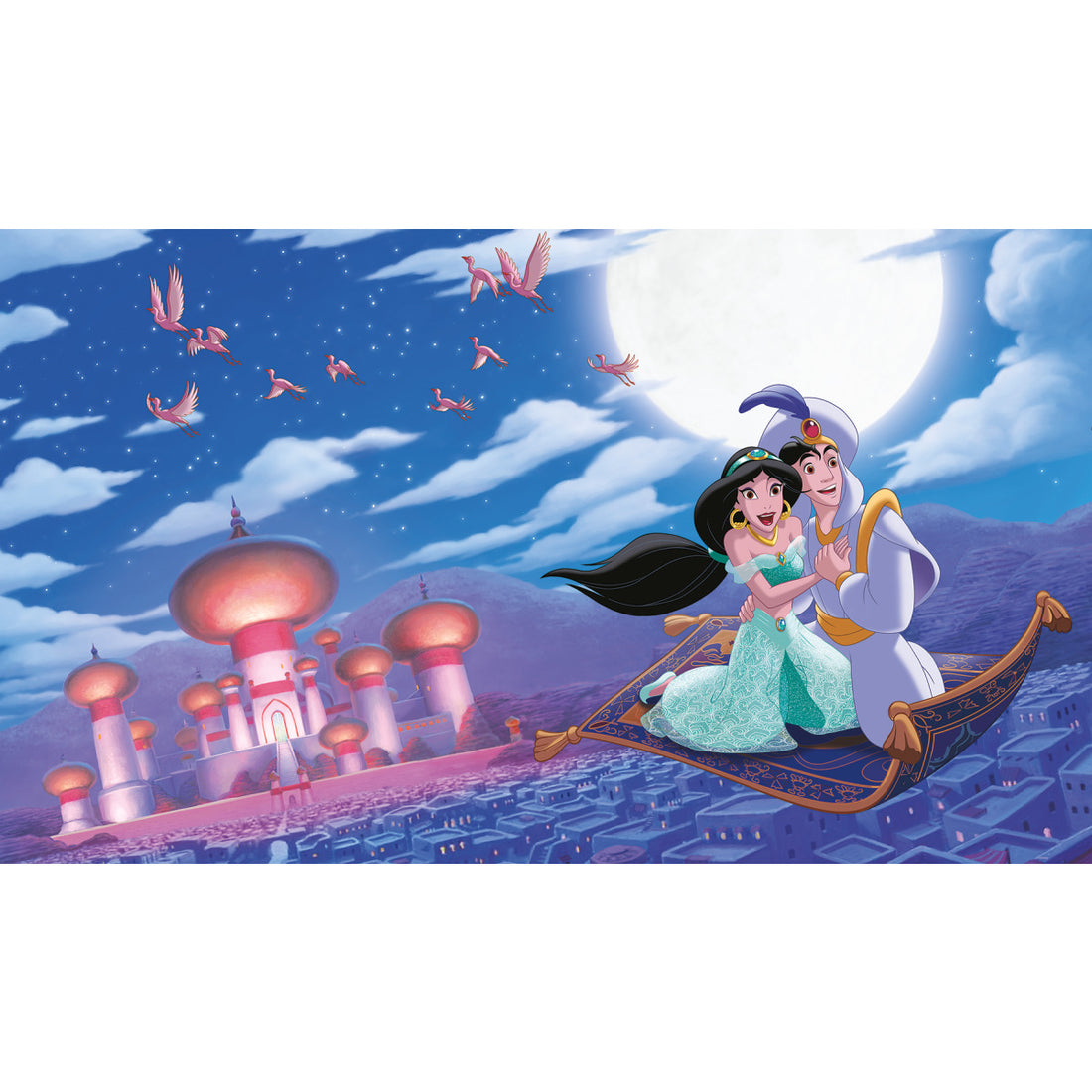 DISNEY PRINCESS - ALADDIN 'A WHOLE NEW WORLD' XL CHAIR RAIL PREPASTED MURAL 6' X 10.5' - ULTRA-STRIPPABLE