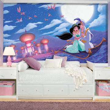 DISNEY PRINCESS - ALADDIN 'A WHOLE NEW WORLD' XL CHAIR RAIL PREPASTED MURAL 6' X 10.5' - ULTRA-STRIPPABLE