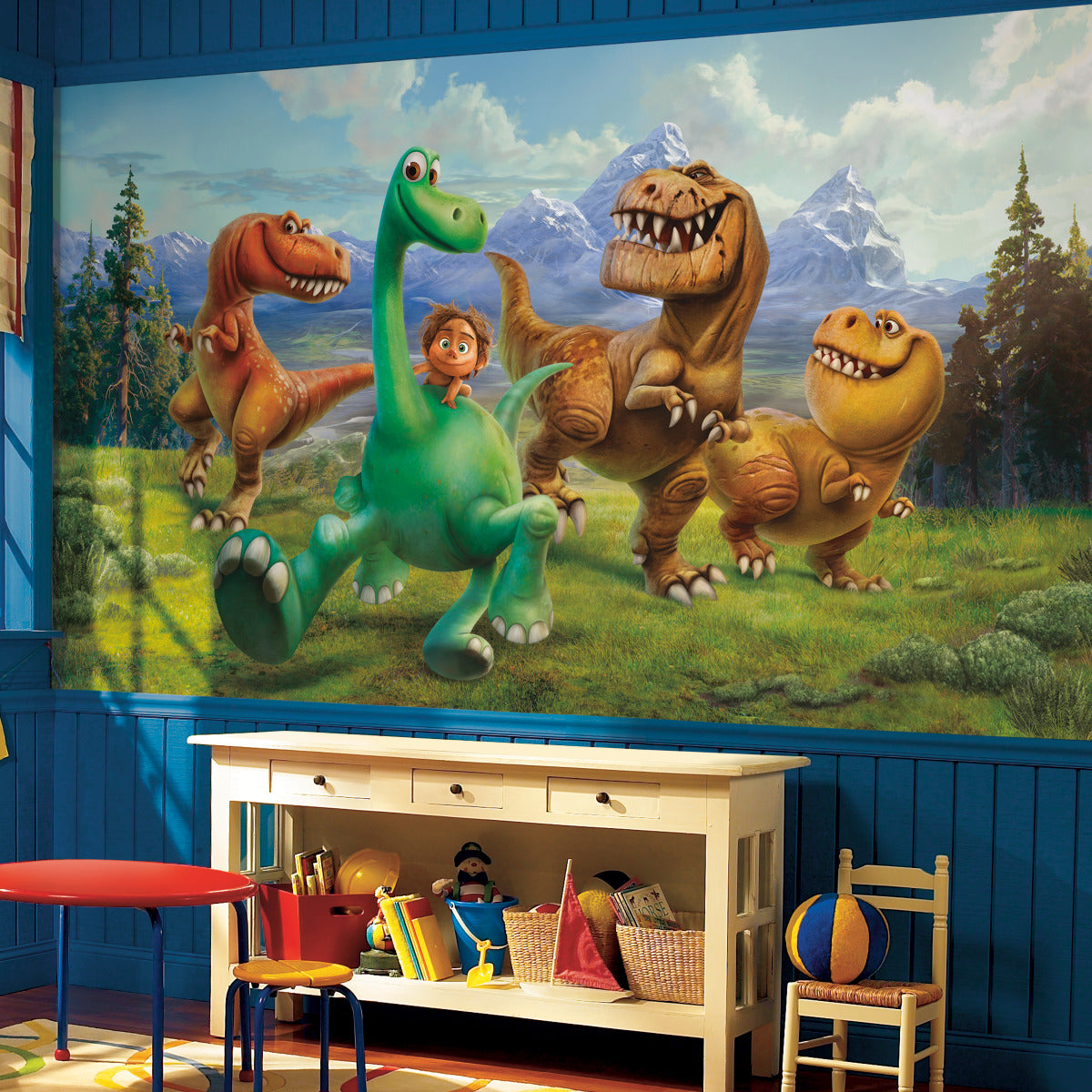THE GOOD DINOSAUR XL CHAIR RAIL PREPASTED MURAL 6' X 10.5' - ULTRA-STRIPPABLE