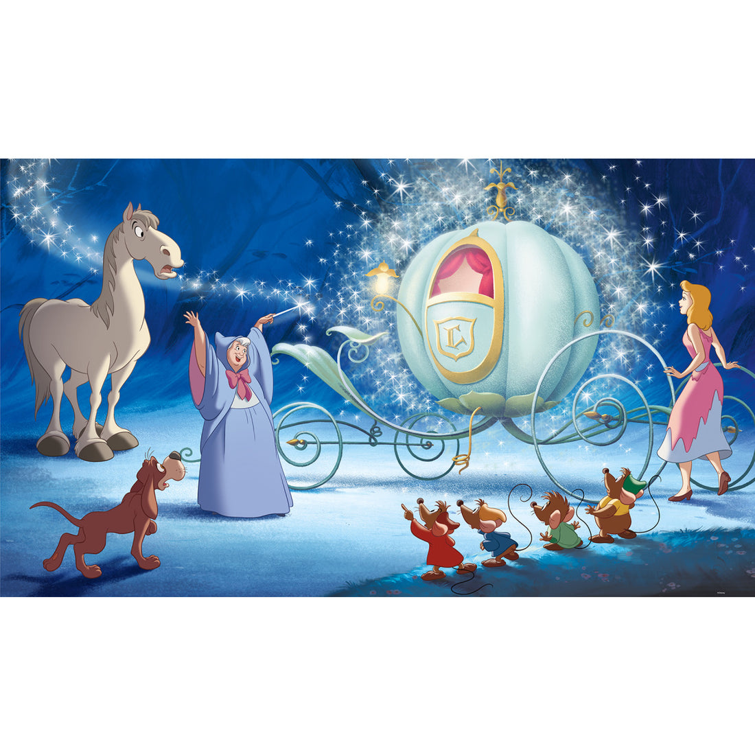 DISNEY PRINCESS CINDERELLA CARRIAGE XL CHAIR RAIL PREPASTED MURAL 6' X 10.5' - ULTRA-STRIPPABLE