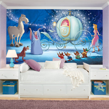 DISNEY PRINCESS CINDERELLA CARRIAGE XL CHAIR RAIL PREPASTED MURAL 6' X 10.5' - ULTRA-STRIPPABLE