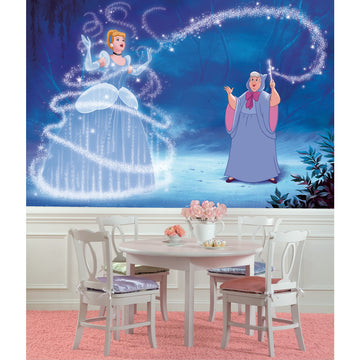 DISNEY PRINCESS CINDERELLA MAGIC XL CHAIR RAIL PREPASTED MURAL 6' X 10.5' - ULTRA-STRIPPABLE