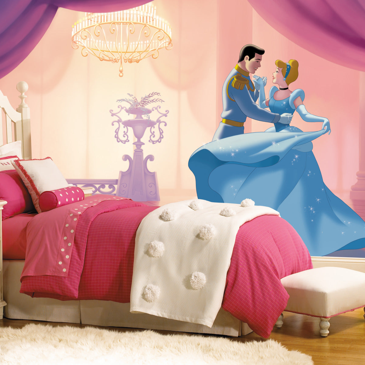 DISNEY PRINCESS CINDERELLA 'SO THIS IS LOVE' XL CHAIR RAIL PREPASTED MURAL 6' X 10.5' - ULTRA-STRIPPABLE