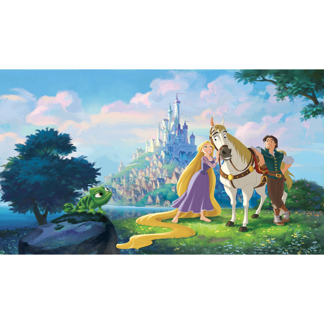 DISNEY PRINCESS TANGLED XL CHAIR RAIL PREPASTED MURAL 6' X 10.5' - ULTRA-STRIPPABLE