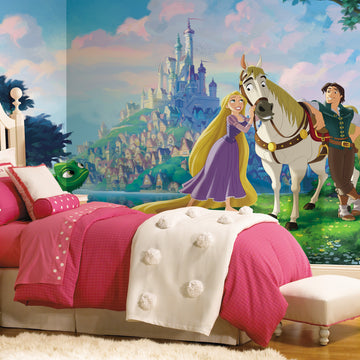 DISNEY PRINCESS TANGLED XL CHAIR RAIL PREPASTED MURAL 6' X 10.5' - ULTRA-STRIPPABLE