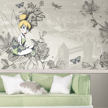 DISNEY FAIRIES - VINTAGE TINKBELL XL CHAIR RAIL PREPASTED MURAL 6' X 10.5' - ULTRA-STRIPPABLE