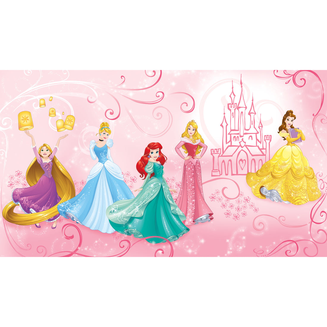 DISNEY PRINCESS ENCHANTED XL CHAIR RAIL PREPASTED MURAL 6' X 10.5' - ULTRA-STRIPPABLE