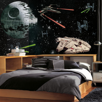 STAR WARS CLASSIC VEHICLES XL CHAIR RAIL PREPASTED MURAL 6' X 10.5' - ULTRA-STRIPPABLE