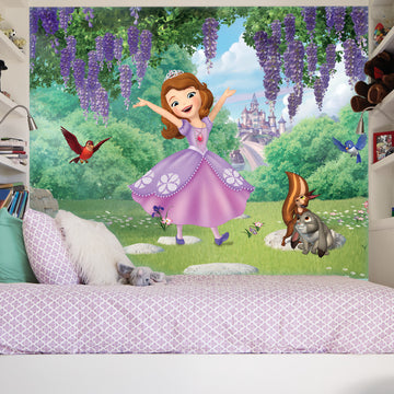 SOFIA THE FIRST - FRIENDS GARDEN XL CHAIR RAIL PREPASTED MURAL 6' X 10.5' - ULTRA-STRIPPABLE