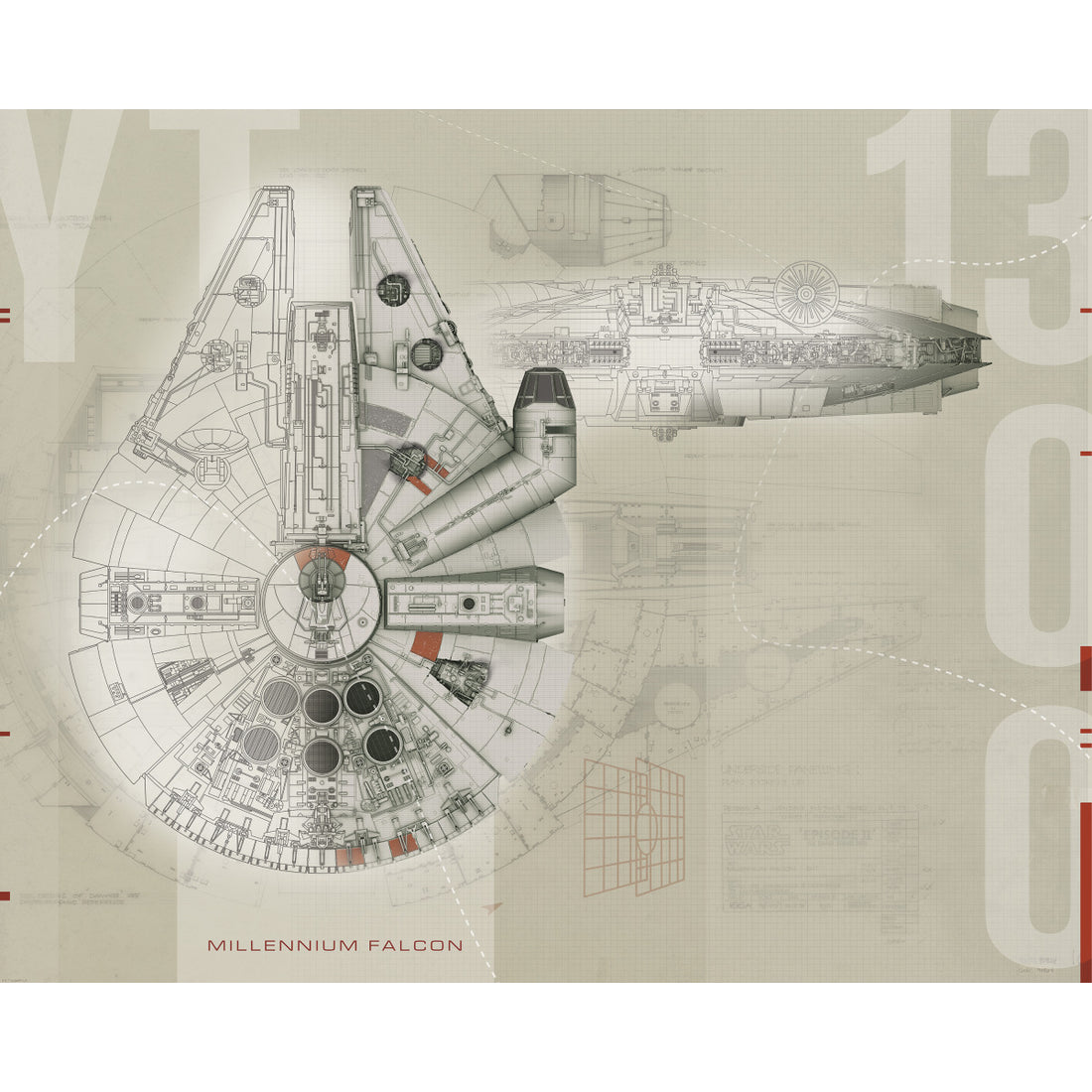 STAR WARS MILLENNIUM FALCON PREPASTED MURAL 6' X 7.5' - ULTRA-STRIPPABLE