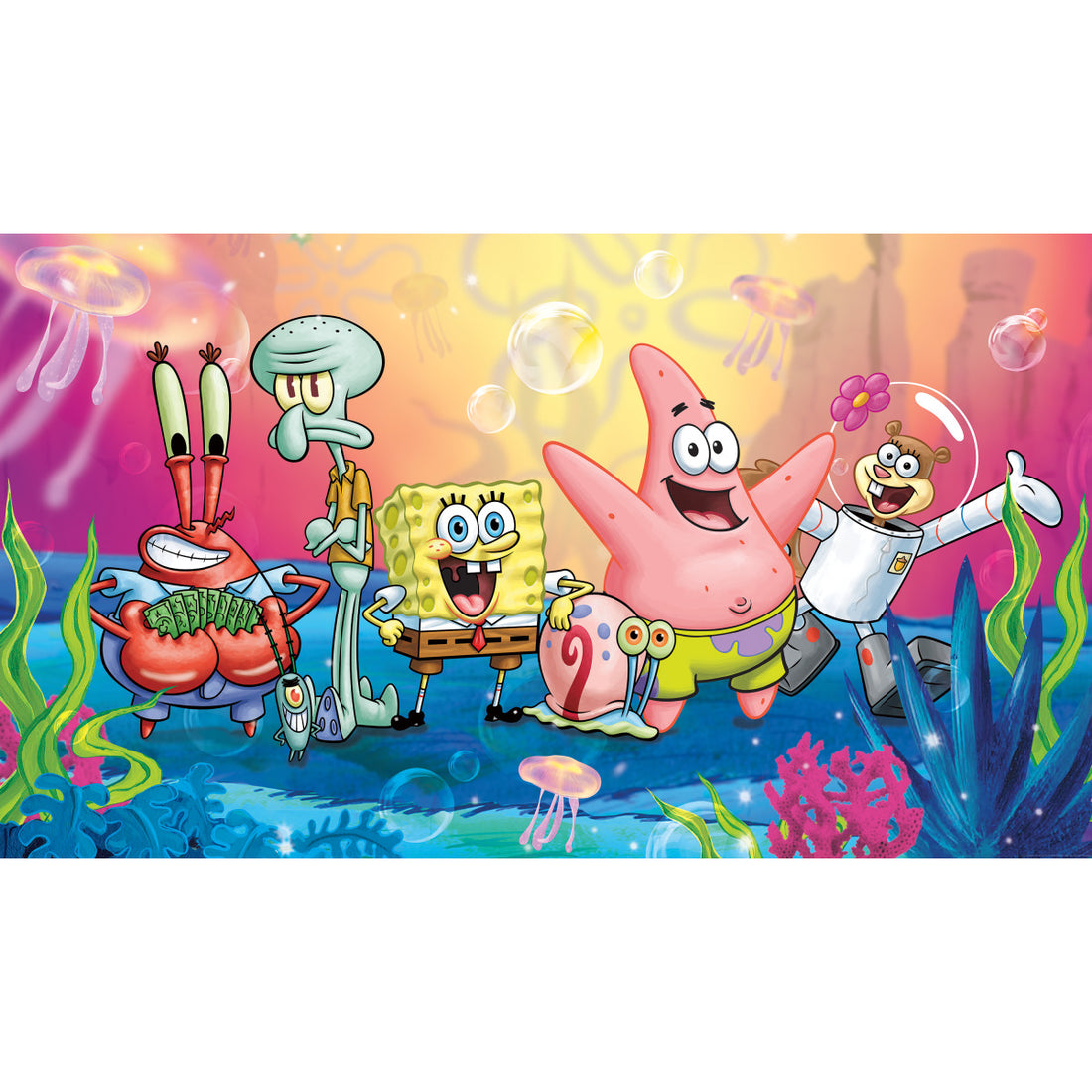 SPONGEBOB SQUAREPANTS XL CHAIR RAIL PREPASTED MURAL 6' X 10.5' - ULTRA-STRIPPABLE