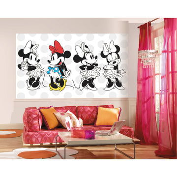 MINNIE ROCKS THE DOTS XL CHAIR RAIL PREPASTED MURAL 6' X 10.5' - ULTRA-STRIPPABLE